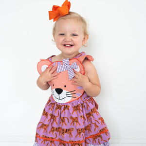 Orange & Purple Tiger Dress detail view by Seven Lantern Lane