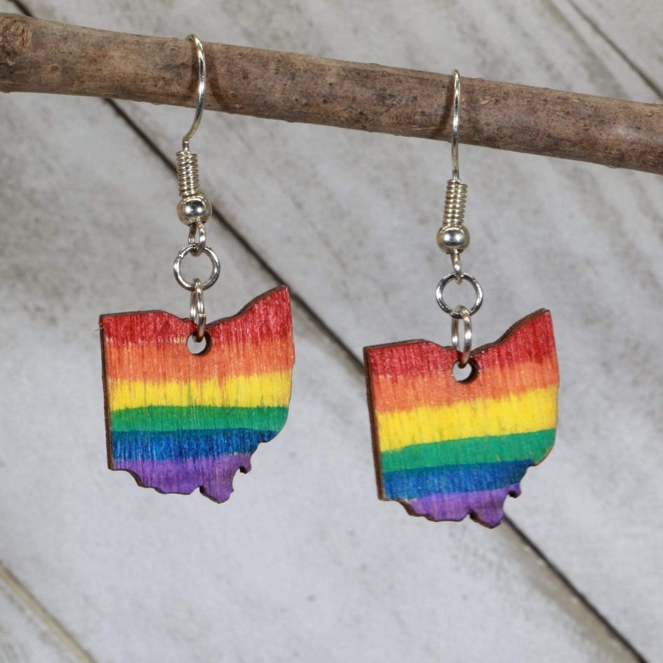 Ohio Pride Wooden Dangle Earrings | LGBTQ State Jewelry by Cate's Concepts, LLC