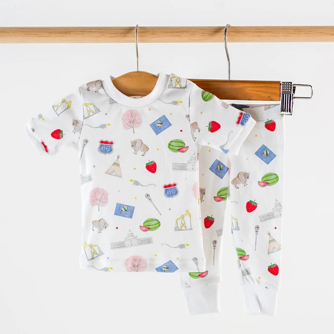 Oklahoma Kids Organic Cotton Pajama Set by Nola Tawk, Southern food gift main product photo