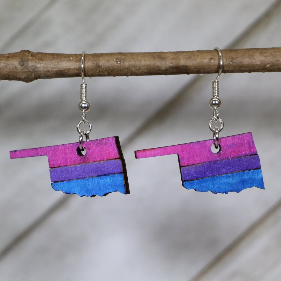 Oklahoma Bi Pride Wooden Earrings | LGBTQ Bisexual Pride Jewelry by Cate's Concepts, LLC