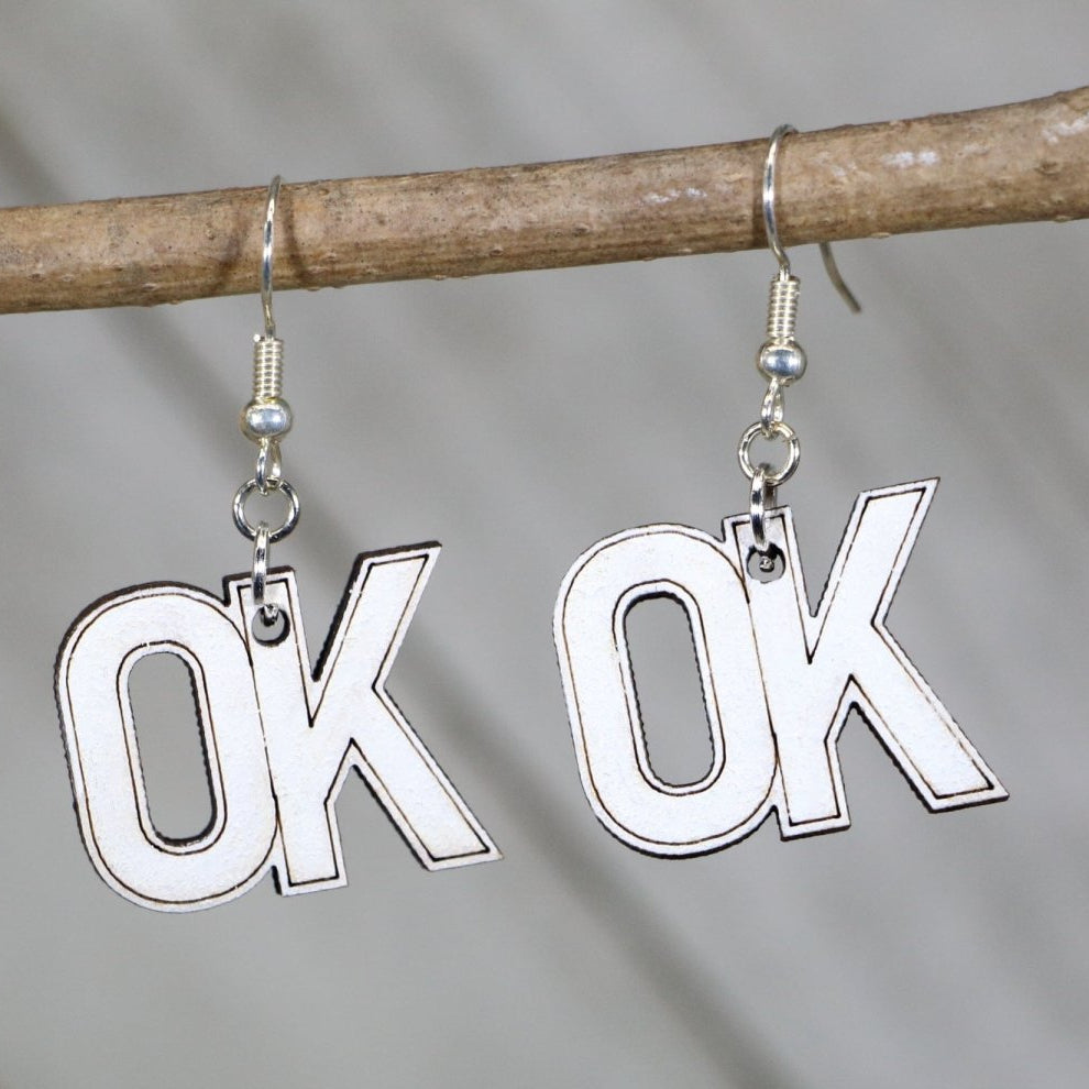 Oklahoma OK Wooden Dangle Earrings | State Pride Jewelry by Cate's Concepts, LLC