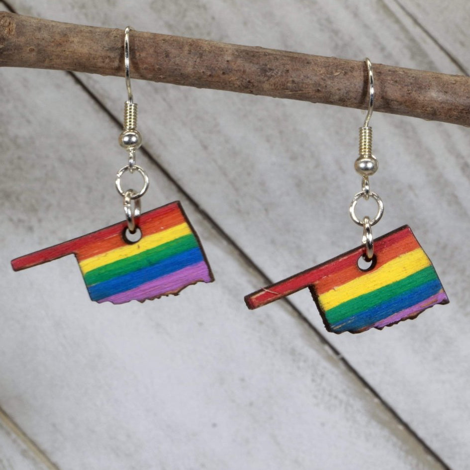 Oklahoma Pride Wooden Dangle Earrings | LGBTQ State Jewelry by Cate's Concepts, LLC