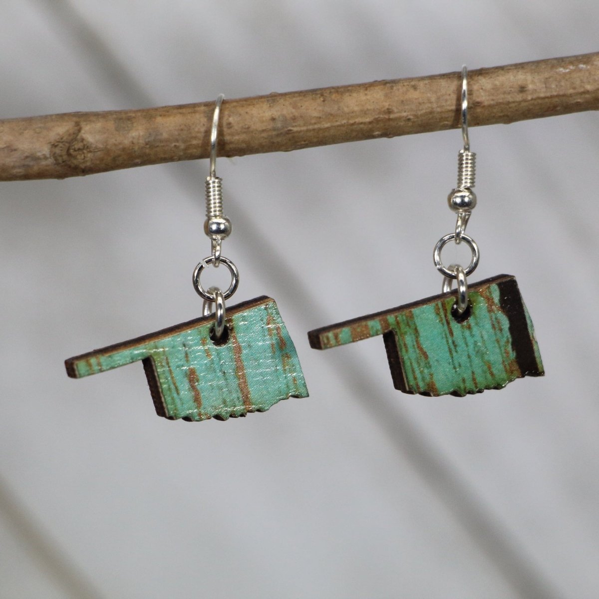 Oklahoma State Turquoise Woodgrain Earrings | State Pride Jewelry by Cate's Concepts, LLC