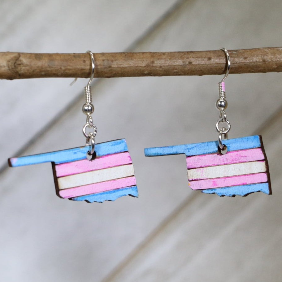 Oklahoma Trans Pride Wooden Earrings | LGBTQ Transgender Jewelry by Cate's Concepts, LLC