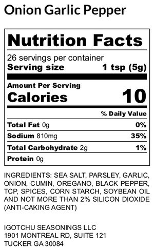 Igotchu Onion Garlic pepper seasoning detail view by Igotchu Seasonings