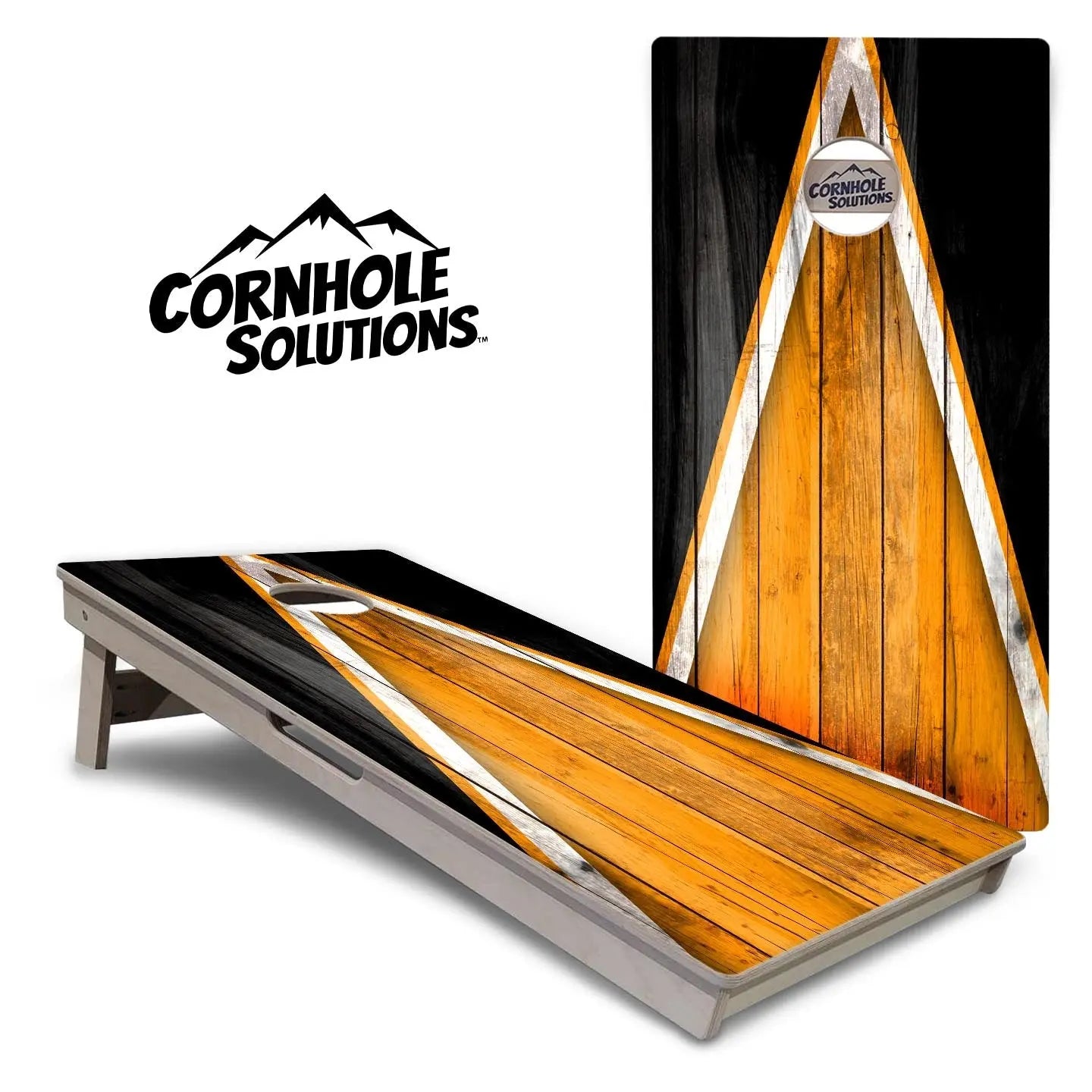 Orange / Black Triangle Cornhole Boards - Professional Tournament Series by Cornhole Solutions, custom cornhole board main product photo