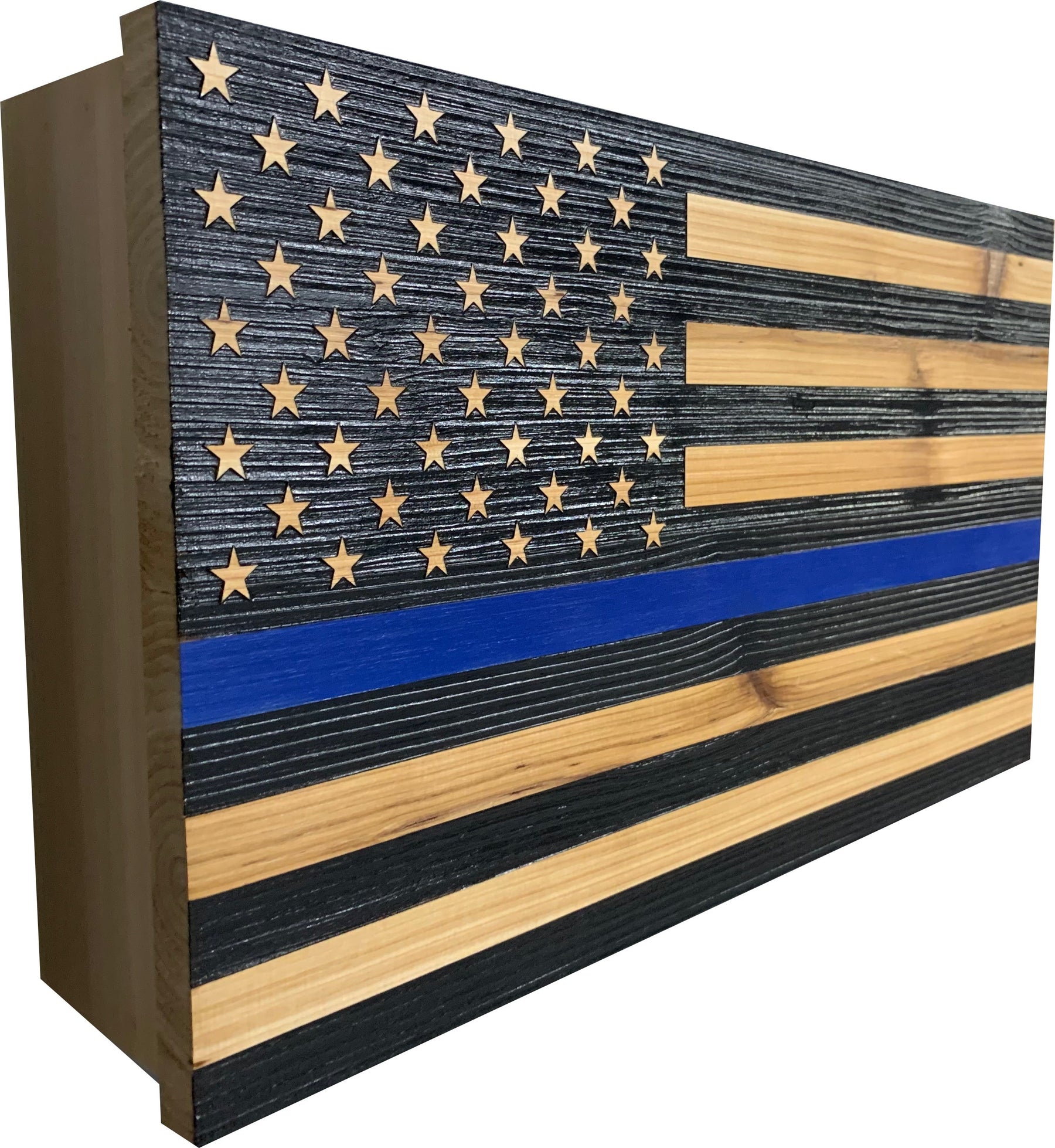 Blue Line American Flag Hidden Gun Storage, Customizable Thin Blue Line Concealment Flag for Police Officers and Law Enforcement Professionals by Bellewood Designs, Southern home