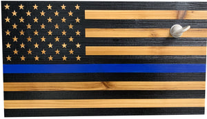 Blue Line American Flag Hidden Gun Storage, Customizable Thin Blue Line Concealment Flag for Police Officers and Law Enforcement Professionals by Bellewood Designs, Southern home