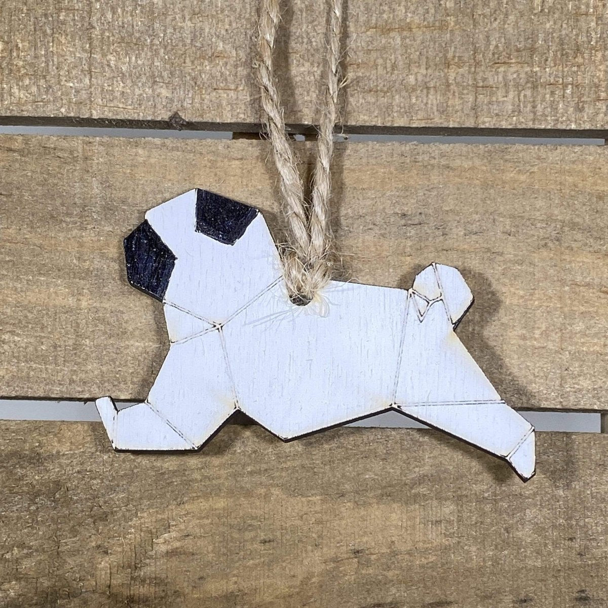 Origami Pug Wooden Christmas Ornament | Cute Dog Holiday Decor by Cate's Concepts, LLC, Southern home decor main product photo