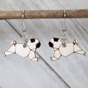 Origami Pug Wooden Dangle Earrings | Dog Lover Jewelry by Cate's Concepts, LLC, handmade jewelry main product photo