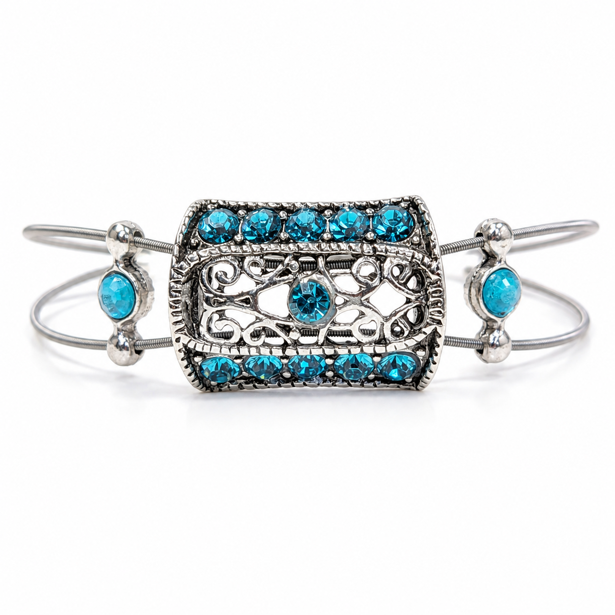 Aqua and Silver Guitar String Bracelet by N Harmony Jewelry, handmade jewelry detail photo 3