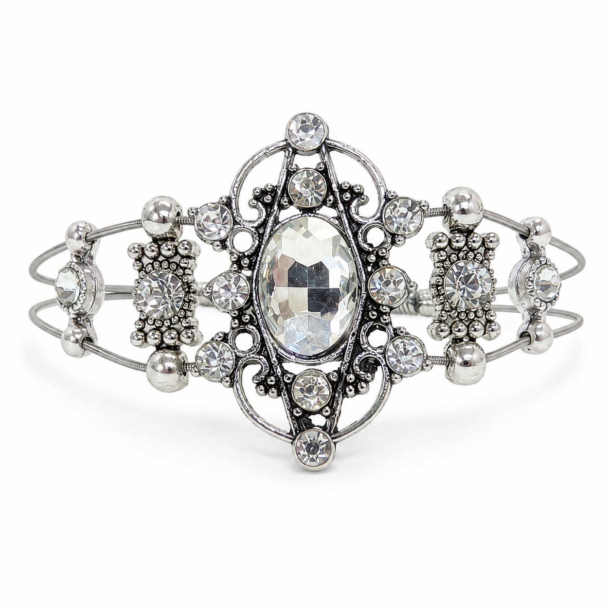 Five Slider Silver Rhinestone Guitar String Bracelet by N Harmony Jewelry, handmade jewelry detail photo 3