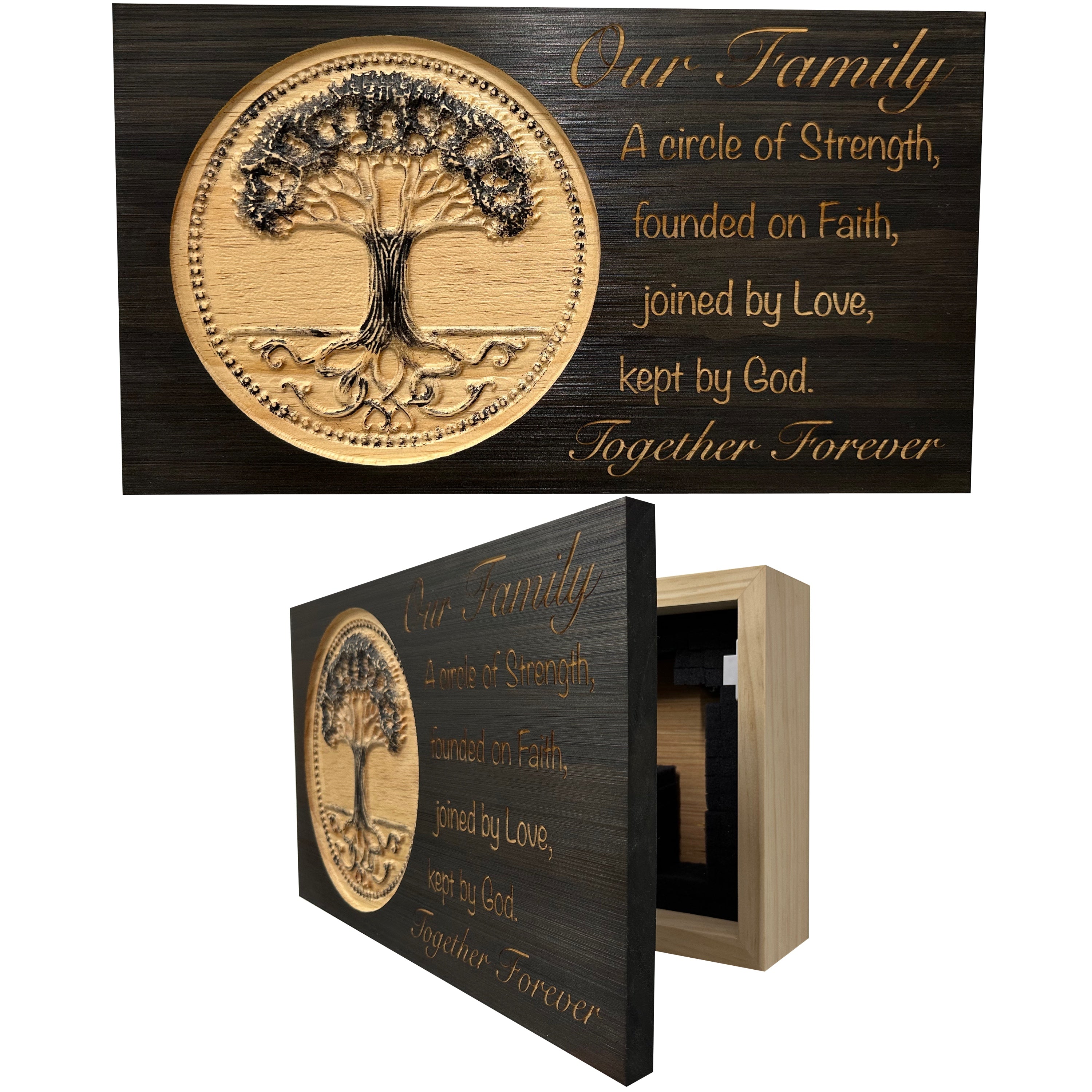 Our Family Tree Roots Wall Decoration Gun Safe - Securely Store Your Gun Safely in Plain Sight by Bellewood Designs, Southern home decor main product photo
