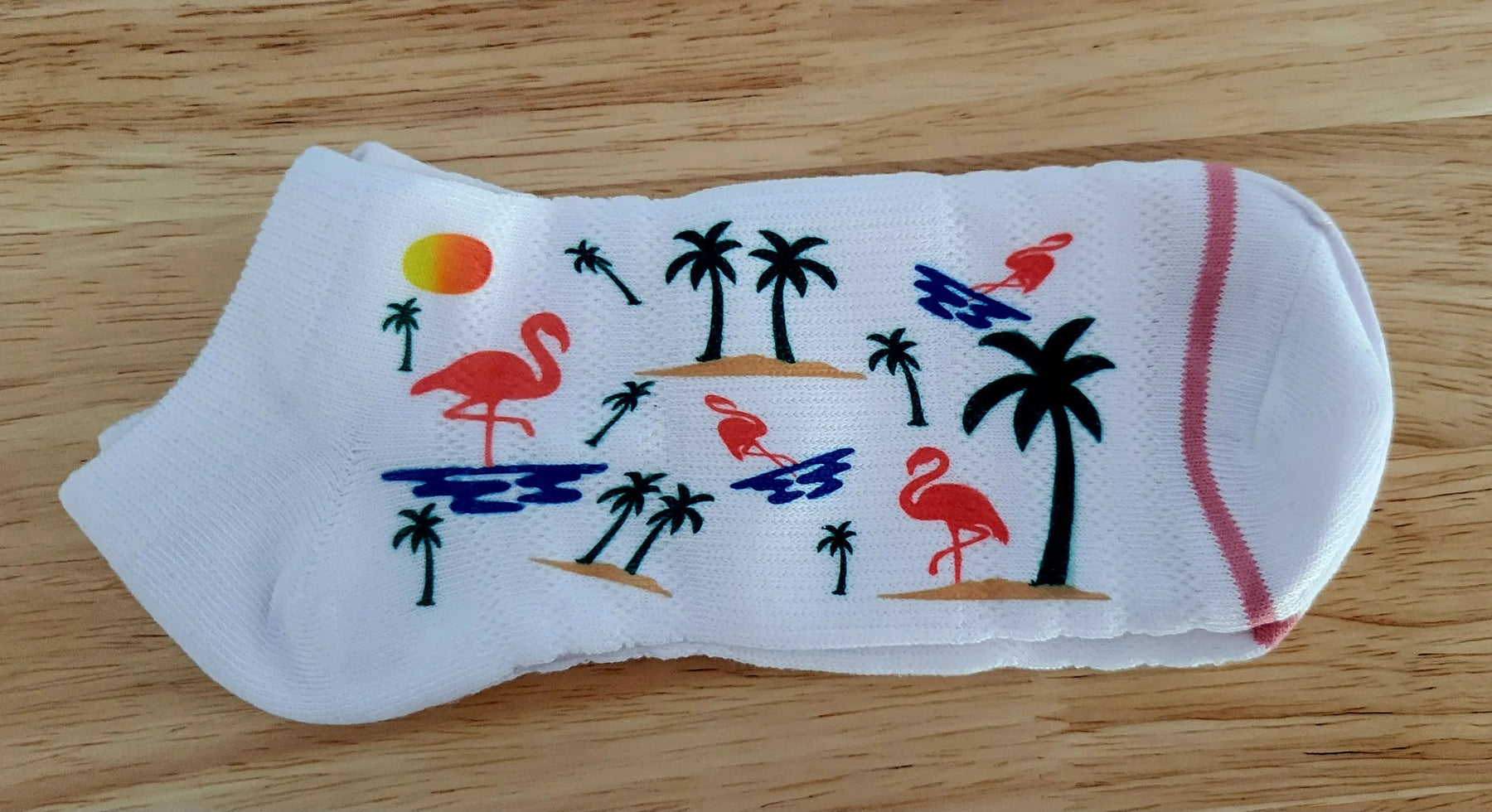 Playful Flamingos by Two Beachin' Sisters, ankle socks main product photo