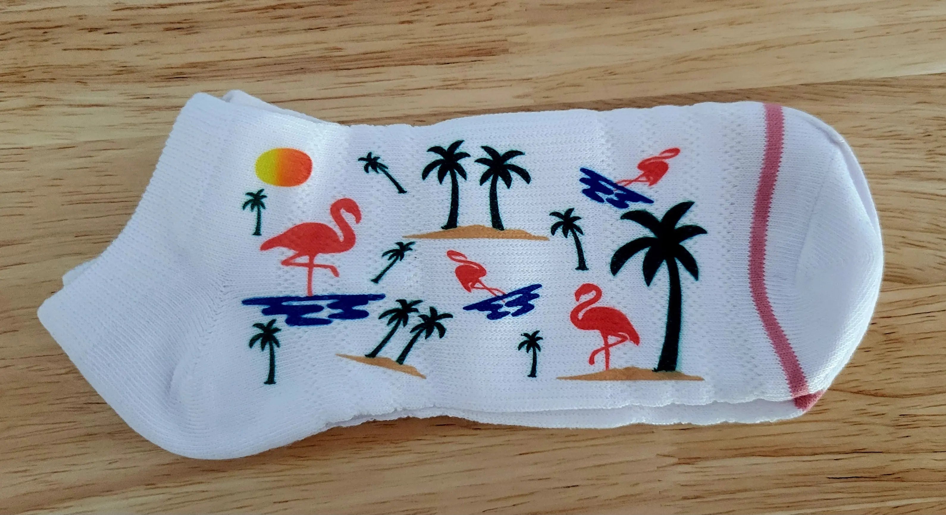 Playful Flamingos by Two Beachin' Sisters, ankle socks main product photo