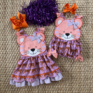 Orange & Purple Tiger Dress detail view by Seven Lantern Lane