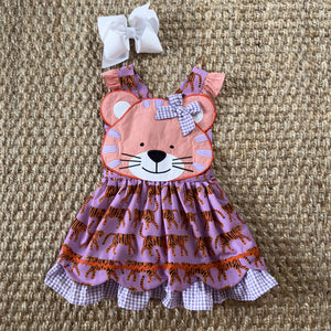 Orange & Purple Tiger Dress detail view by Seven Lantern Lane