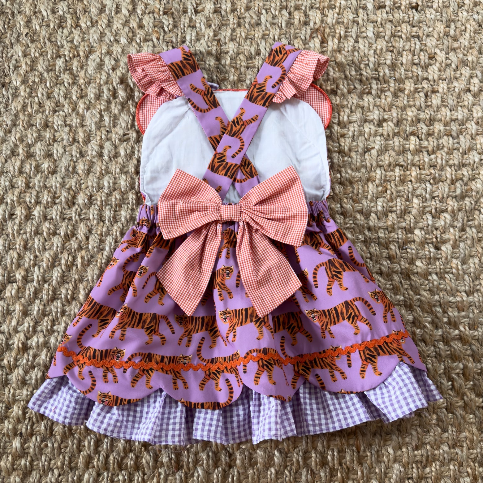 Orange & Purple Tiger Dress detail view by Seven Lantern Lane