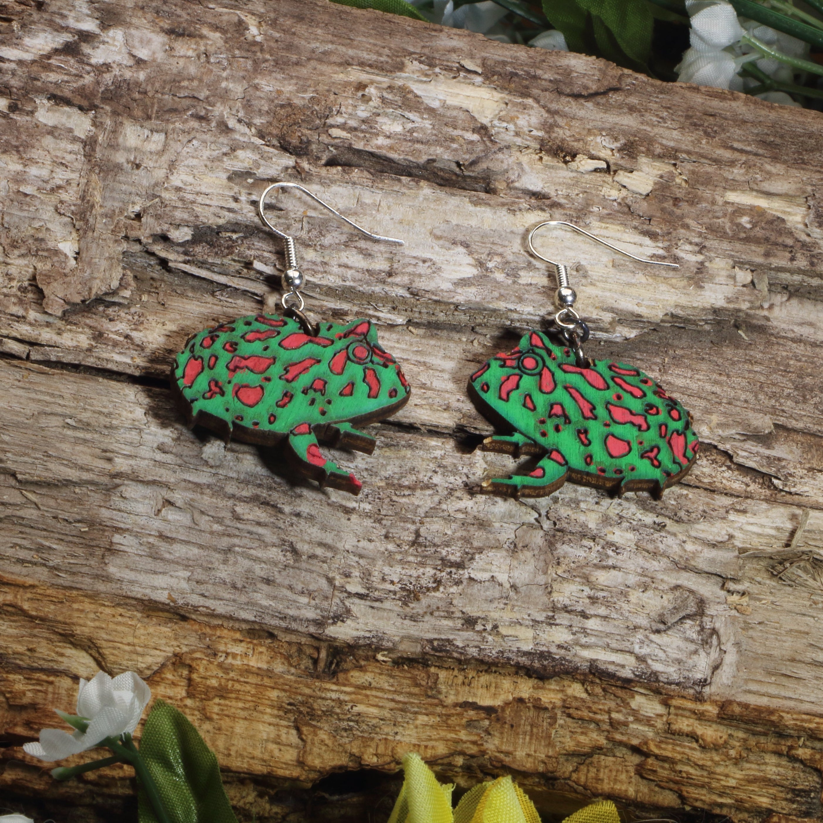 Pacman Frog Wooden Earrings | Exotic Pet Amphibian Jewelry by Cate's Concepts, LLC