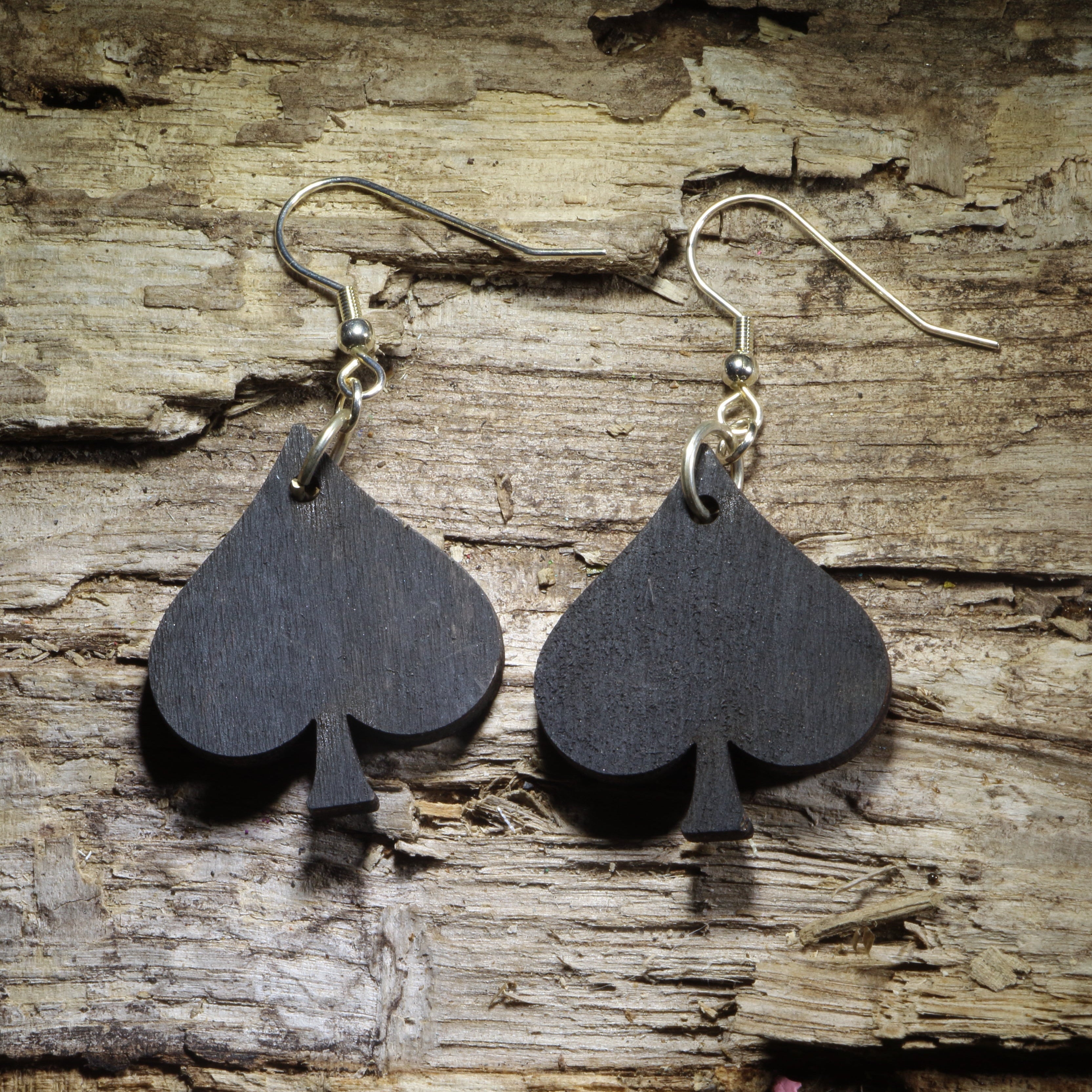 Black Spade Wooden Earrings | Card Suit Playing Card Jewelry