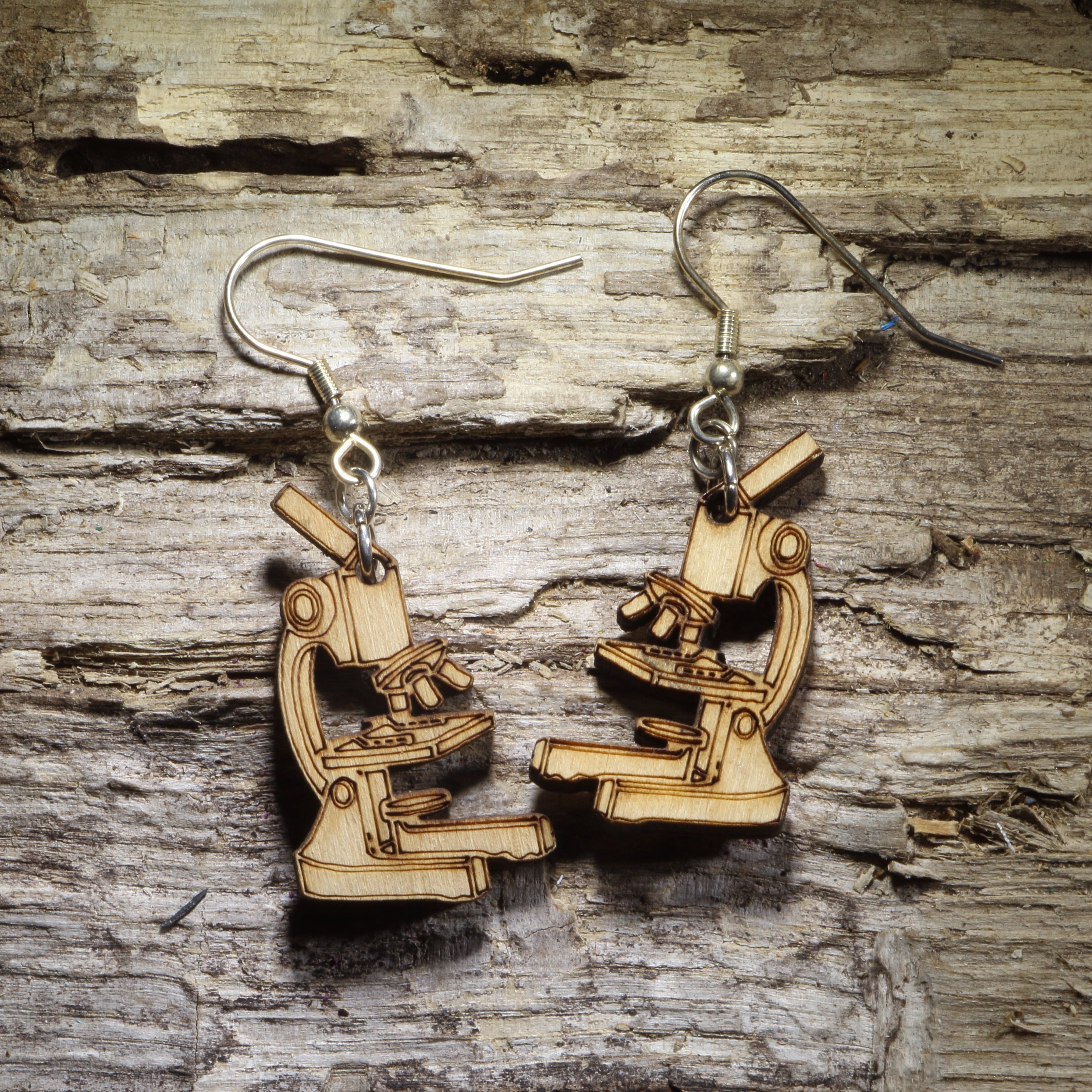 Microscope Wooden Dangle Earrings | Science Teacher Jewelry