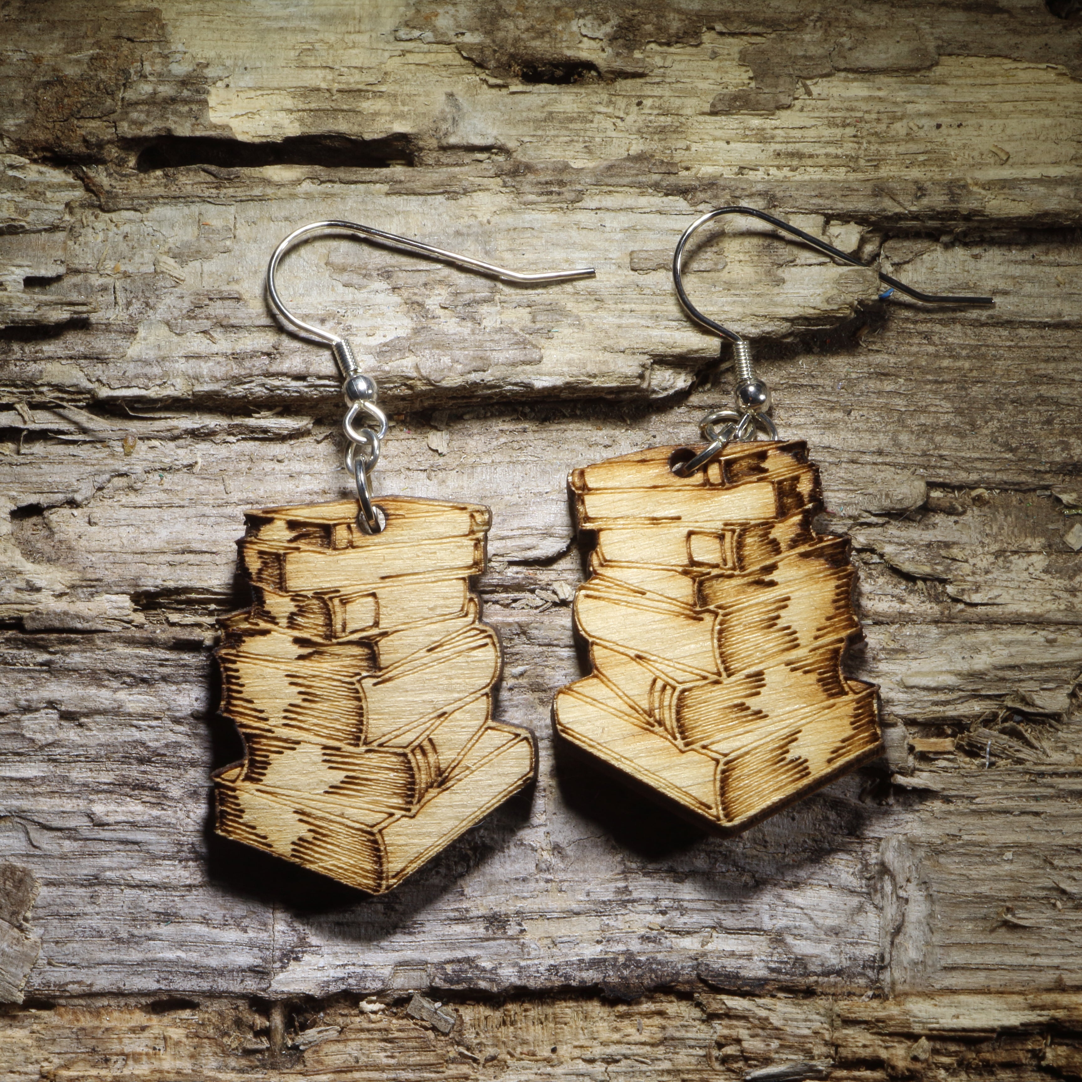 Stack of Books Wooden Dangle Earrings | Book Lover Jewelry