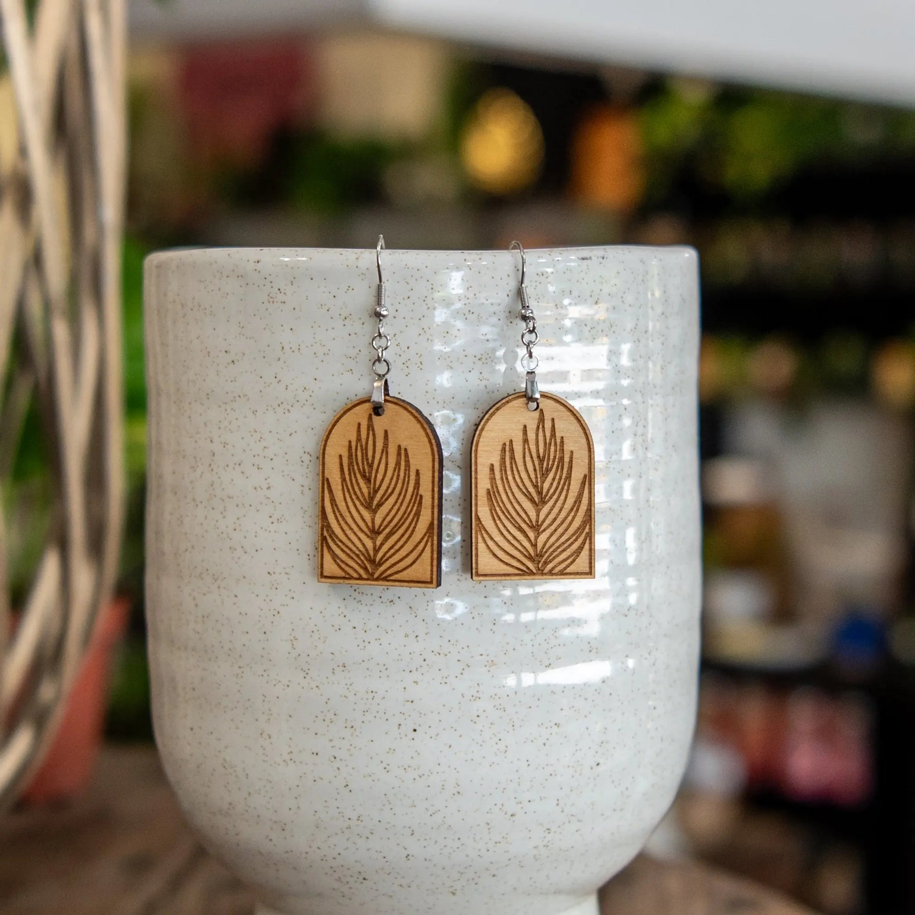 Palm Leaf Arched Earrings by Still Magnolia, handmade jewelry main product photo