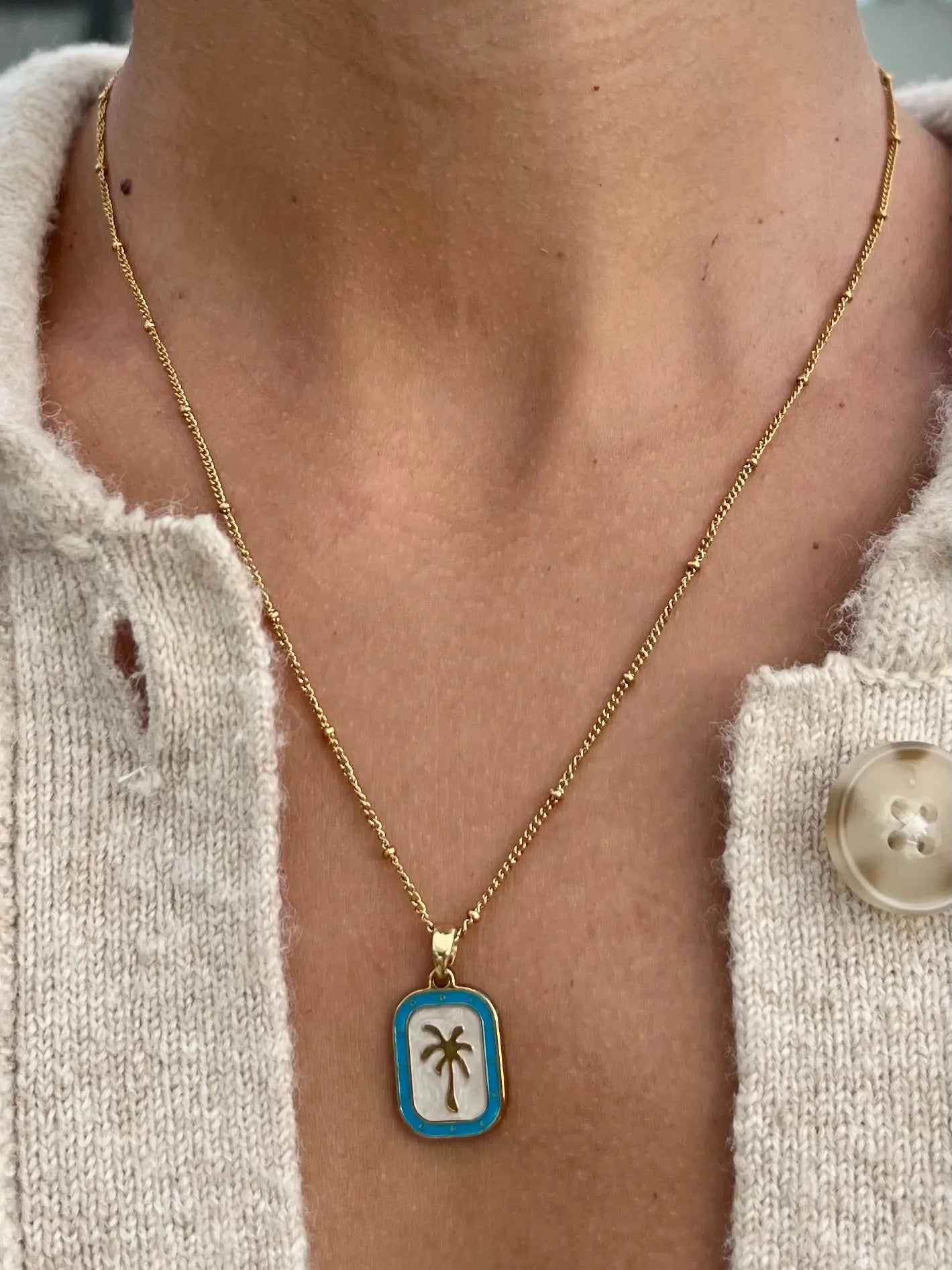Palms Necklace - Blue by HALT, handmade jewelry detail photo 2