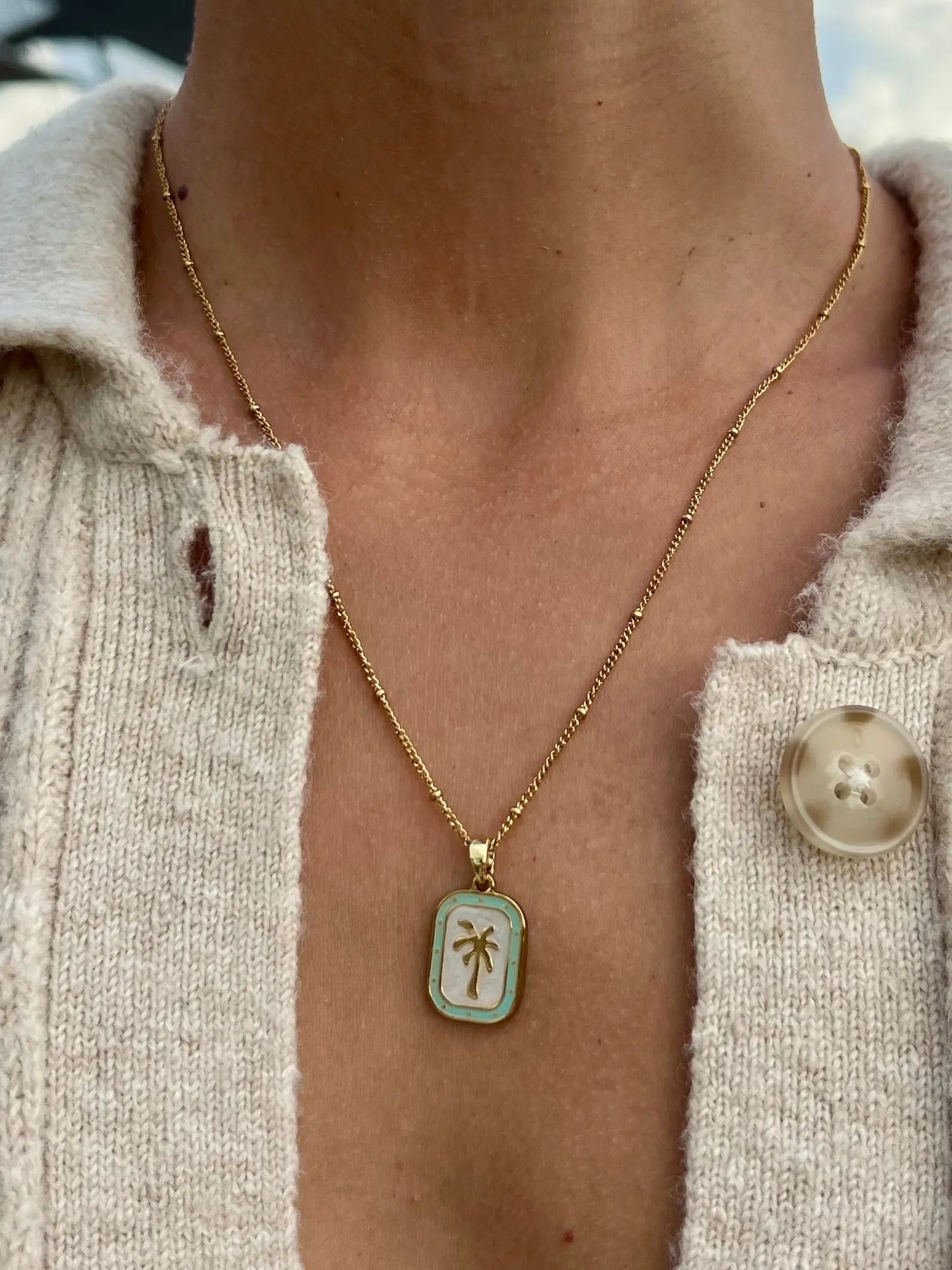 Palms Necklace - Green by HALT, handmade jewelry detail photo 3