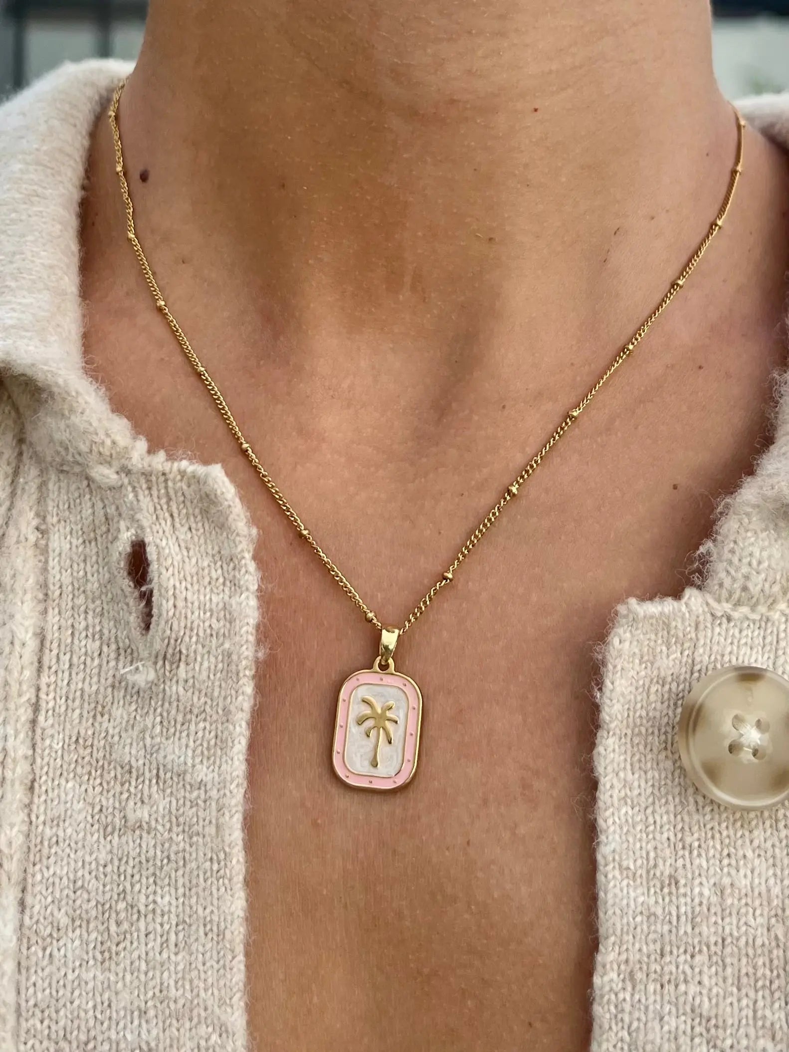 Palms Necklace - Pink by HALT, handmade jewelry main product photo