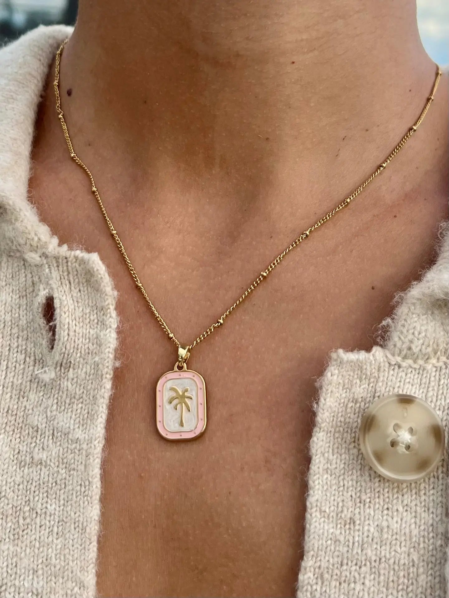 Palms Necklace - Pink by HALT, handmade jewelry detail photo 3