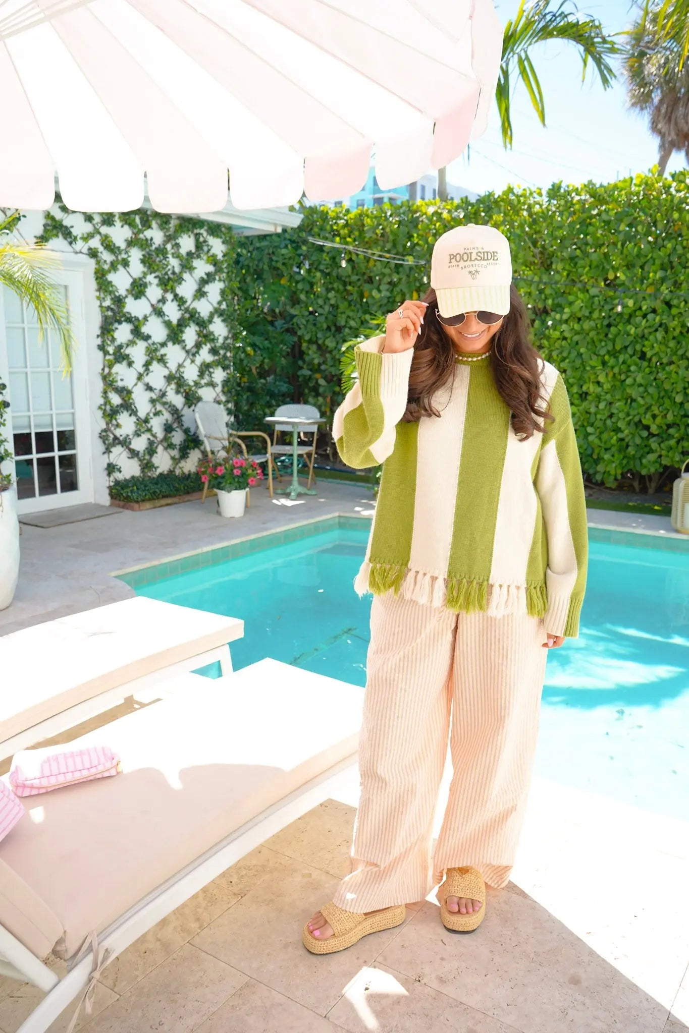 Palms & Poolside - Green Stripe Trucker Hat by KenzKustomz, Southern lifestyle apparel detail photo 11