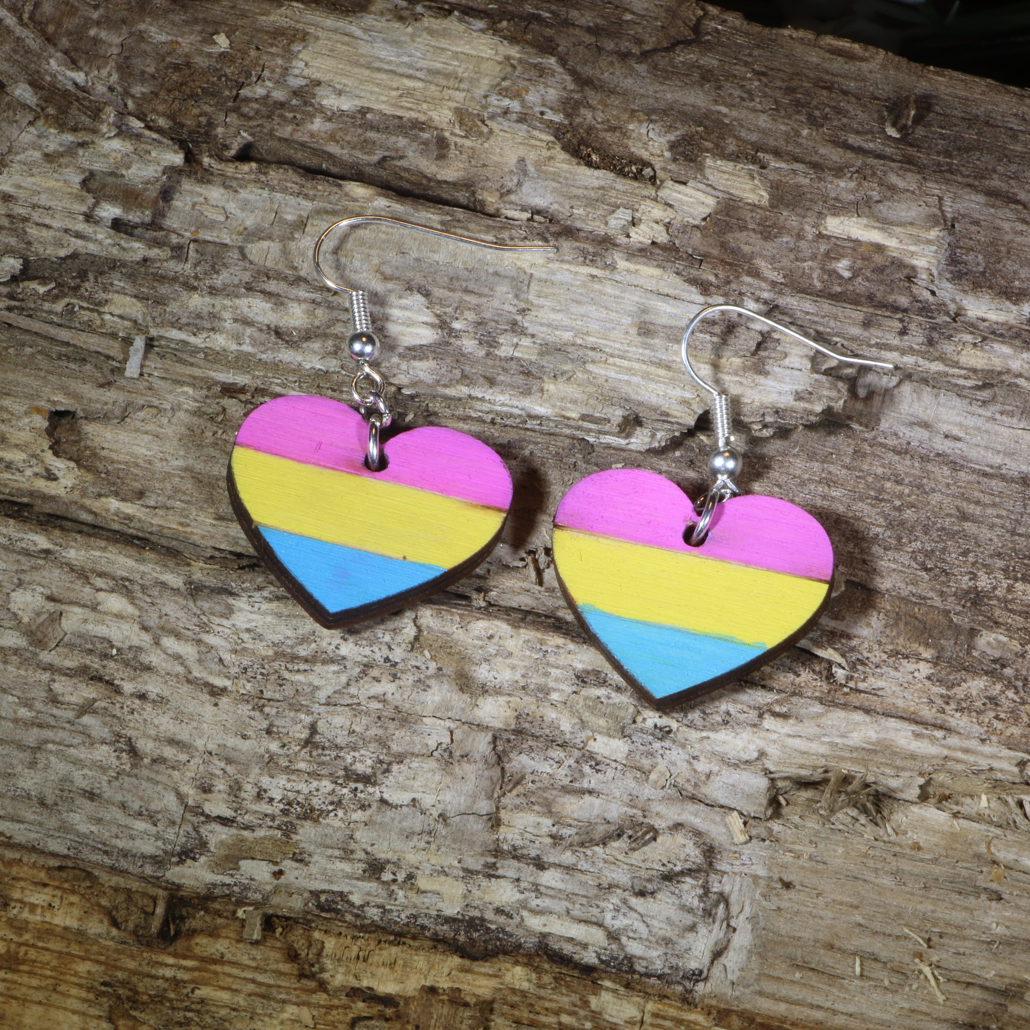 Pansexual Heart Wooden Earrings | LGBTQ Pride Jewelry by Cate's Concepts, LLC