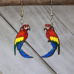 Parrot Wooden Earrings | Tropical Bird Jewelry by Cate's Concepts, LLC, handmade jewelry main product photo