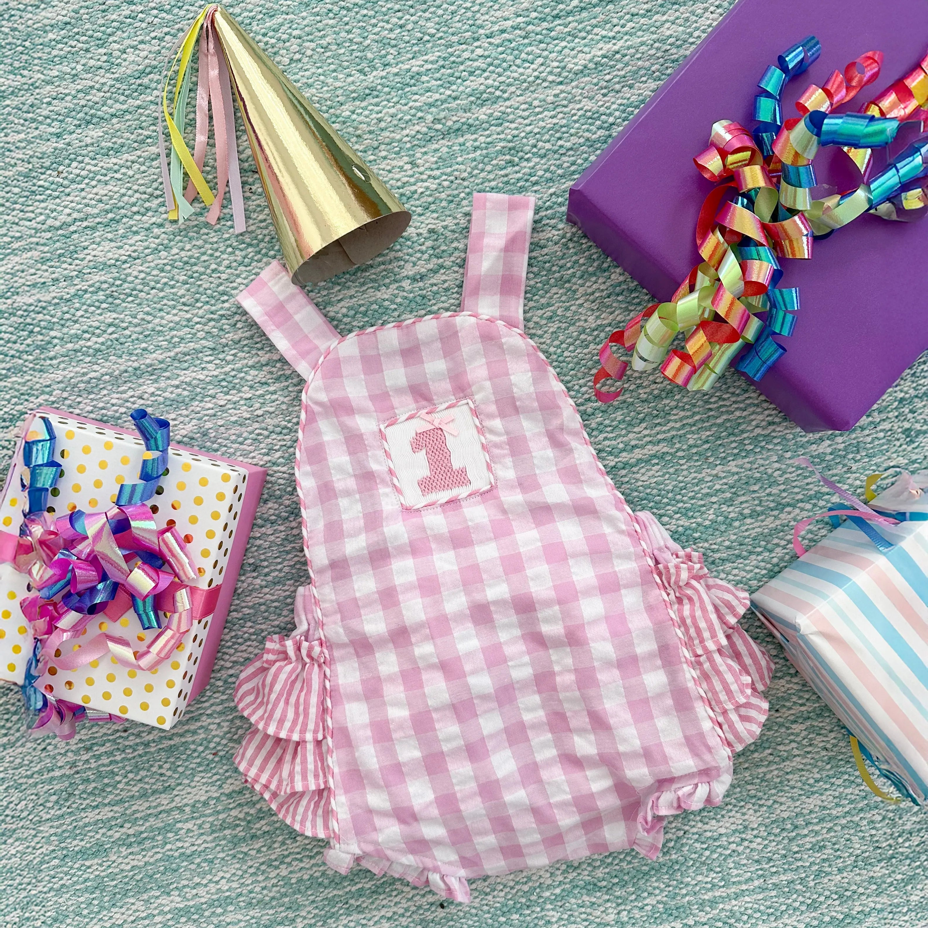 Pastel Pink First Birthday Bubble by Seven Lantern Lane, children's boutique clothing main product photo