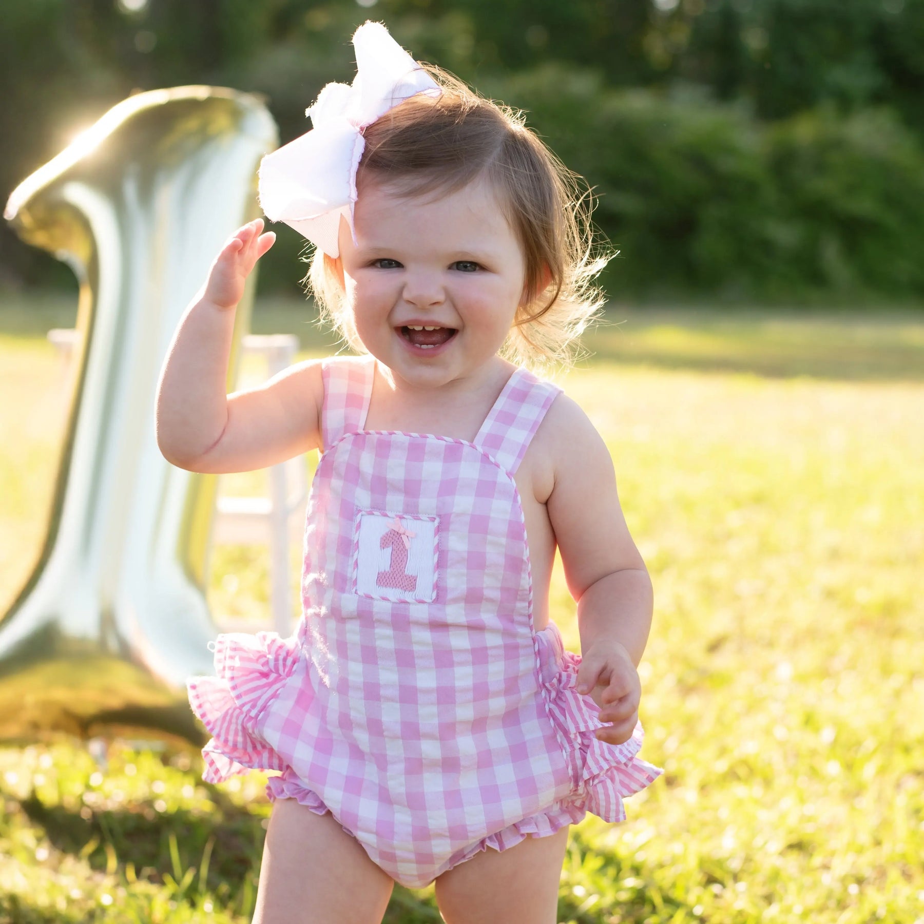 Pastel Pink First Birthday Bubble by Seven Lantern Lane, children's boutique clothing detail photo 2