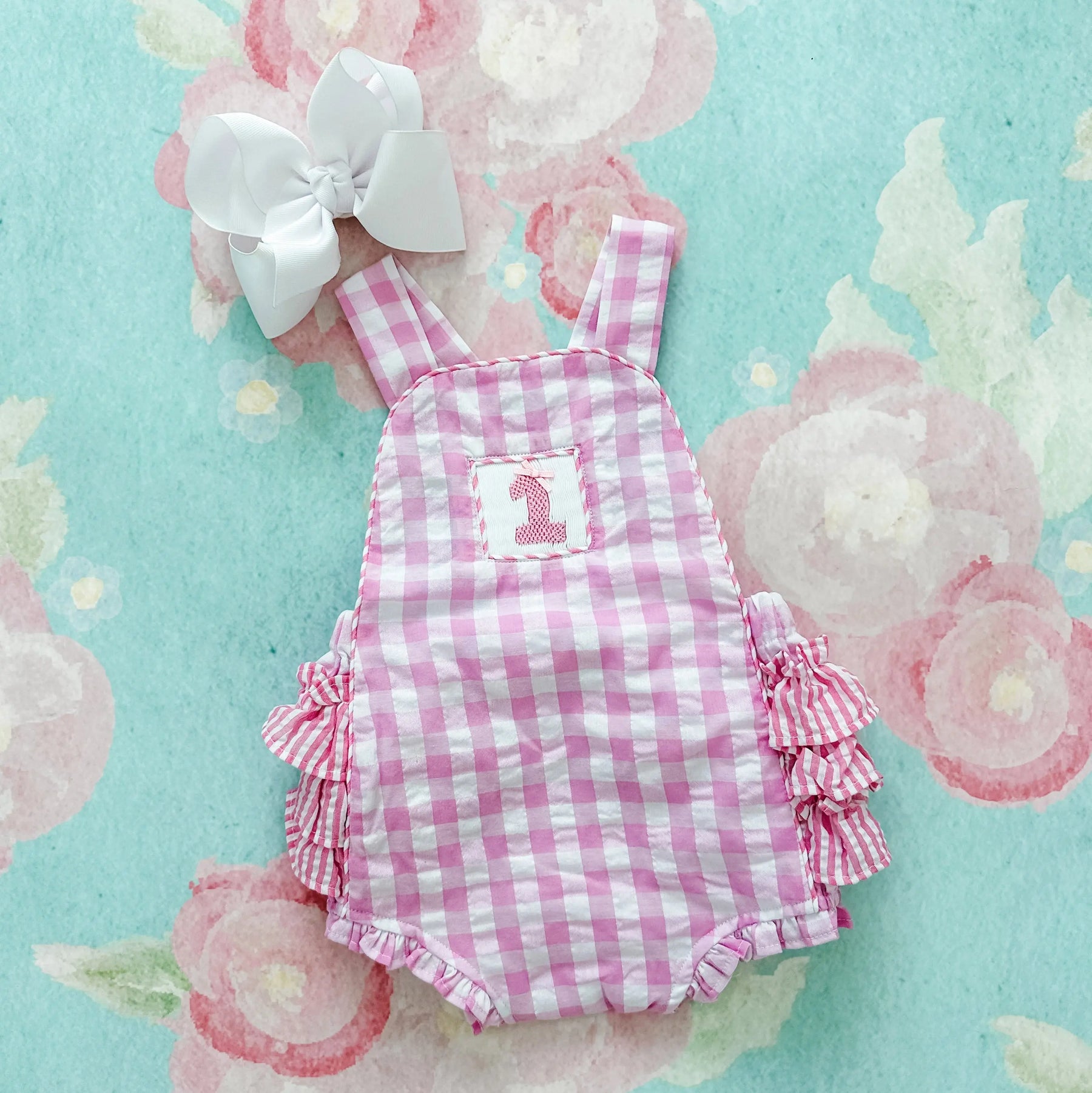 Pastel Pink First Birthday Bubble by Seven Lantern Lane, children's boutique clothing detail photo 8