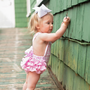 Pastel Pink First Birthday Bubble by Seven Lantern Lane, children's boutique clothing detail photo 11