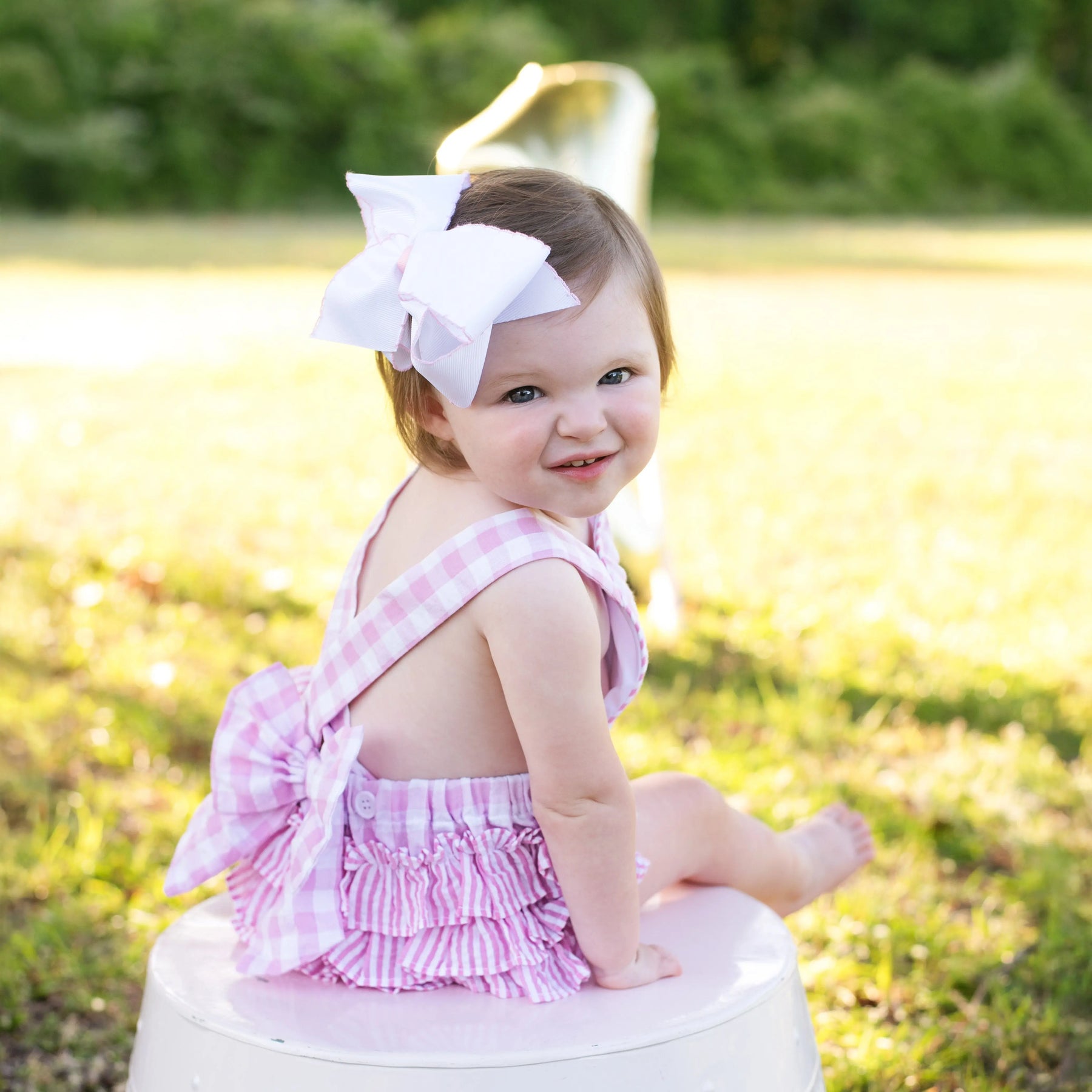 Pastel Pink First Birthday Bubble by Seven Lantern Lane, children's boutique clothing detail photo 12