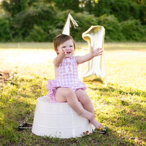Pastel Pink First Birthday Bubble by Seven Lantern Lane, children's boutique clothing detail photo 13