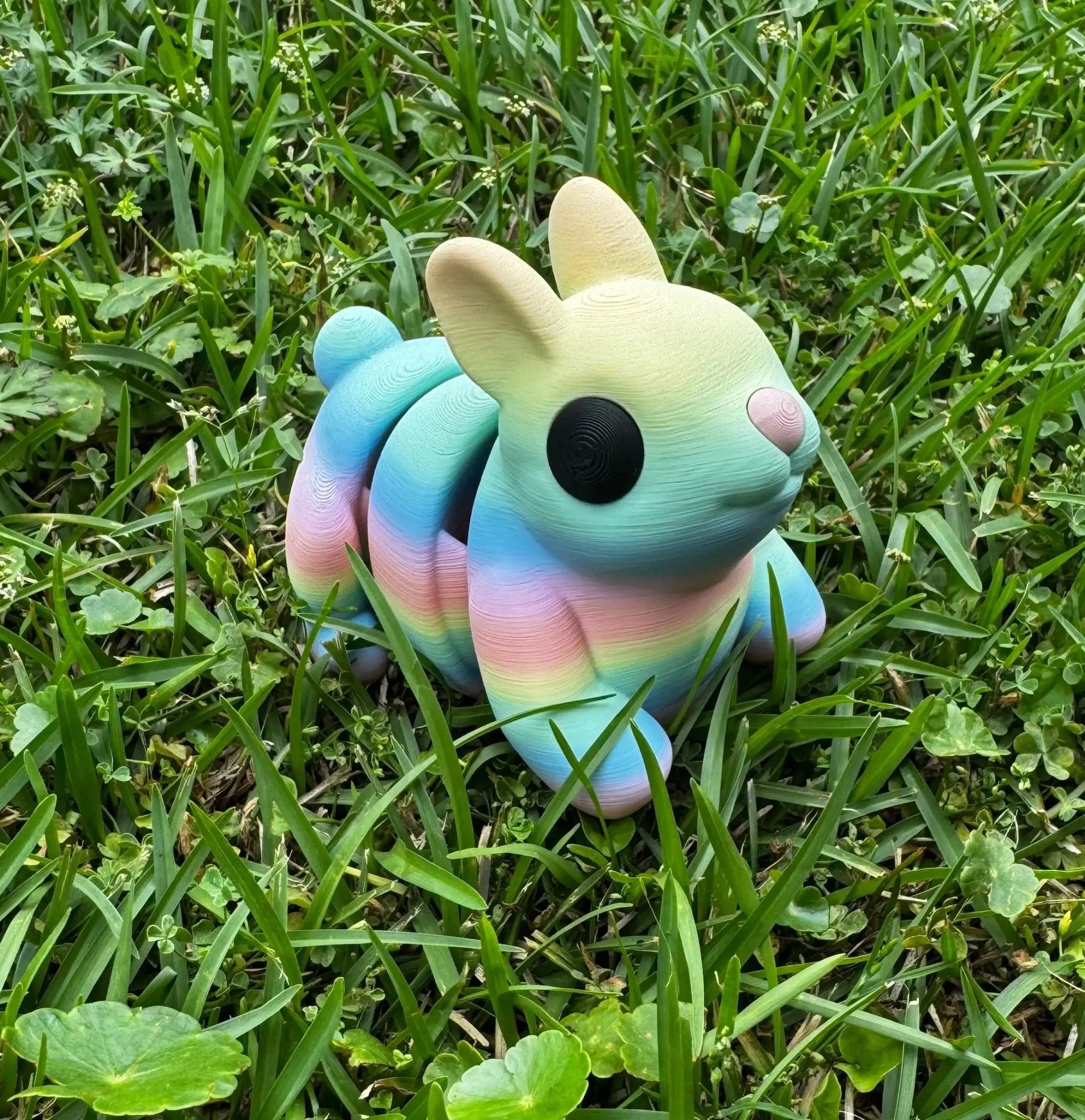 Pastel Rainbow Bunny 3D Printed Fidget Toy | Large Sensory Toy by Mushroom Lady Co, paper gift main product photo