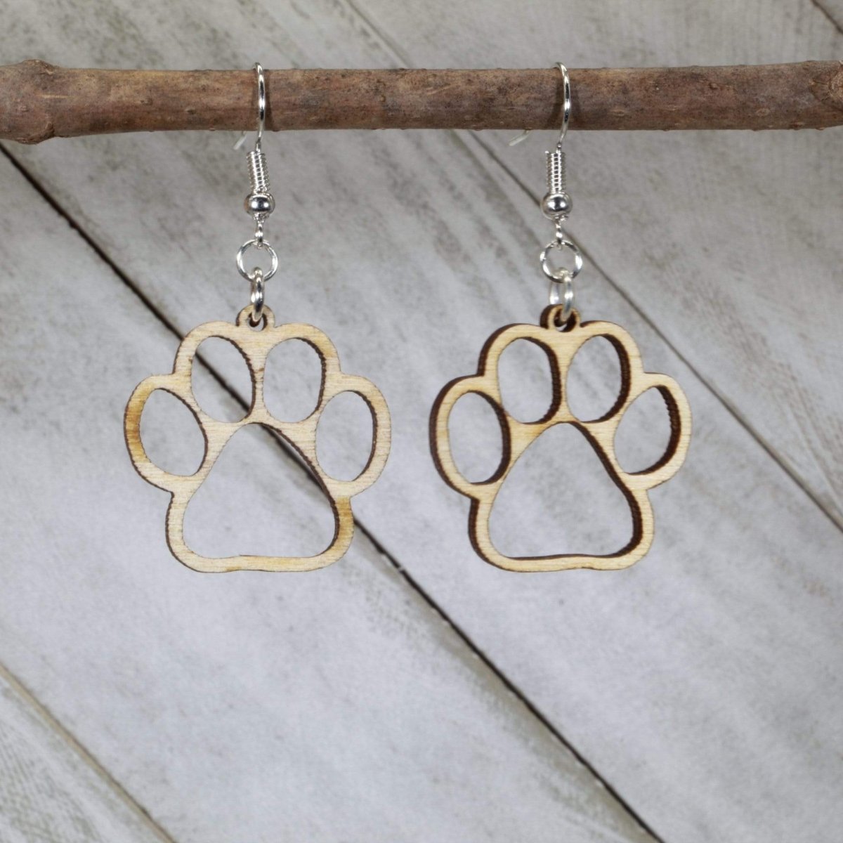Paw Print Cutout Wooden Earrings | Dog Lover Pet Jewelry by Cate's Concepts, LLC, handmade jewelry main product photo