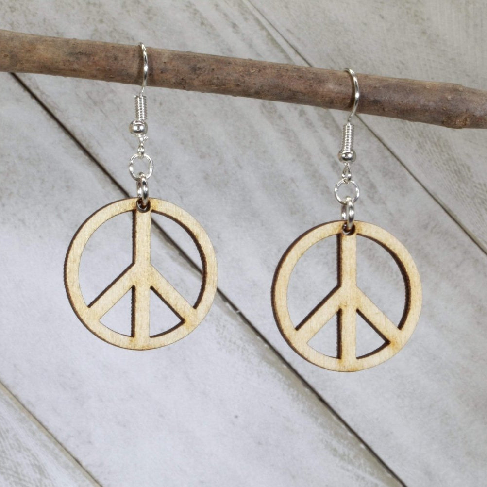 Peace Symbol Wooden Dangle Earrings | Boho Hippie Jewelry by Cate's Concepts, LLC