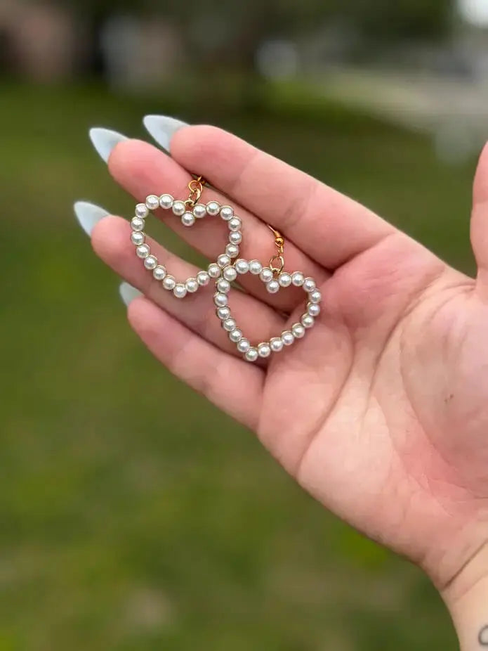 Pearly Heart Earrings | Romantic Cottagecore Jewelry Gift by Mushroom Lady Co, handmade jewelry detail photo 2