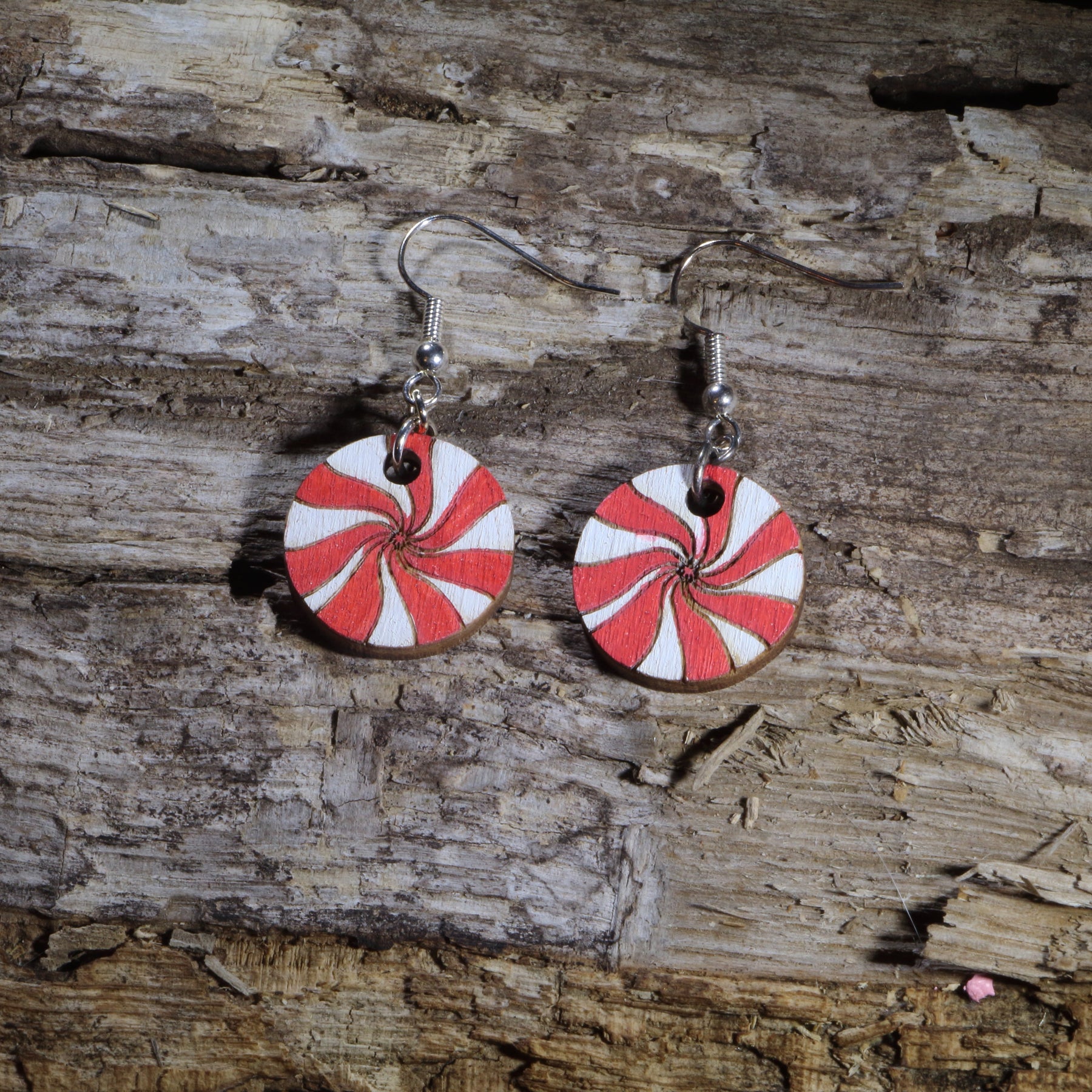 Peppermint Candy Wooden Dangle Earrings | Christmas Holiday Jewelry by Cate's Concepts, LLC