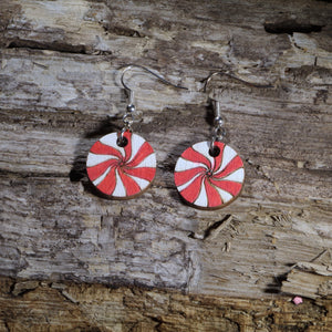 Peppermint Candy Wooden Dangle Earrings | Christmas Holiday Jewelry by Cate's Concepts, LLC