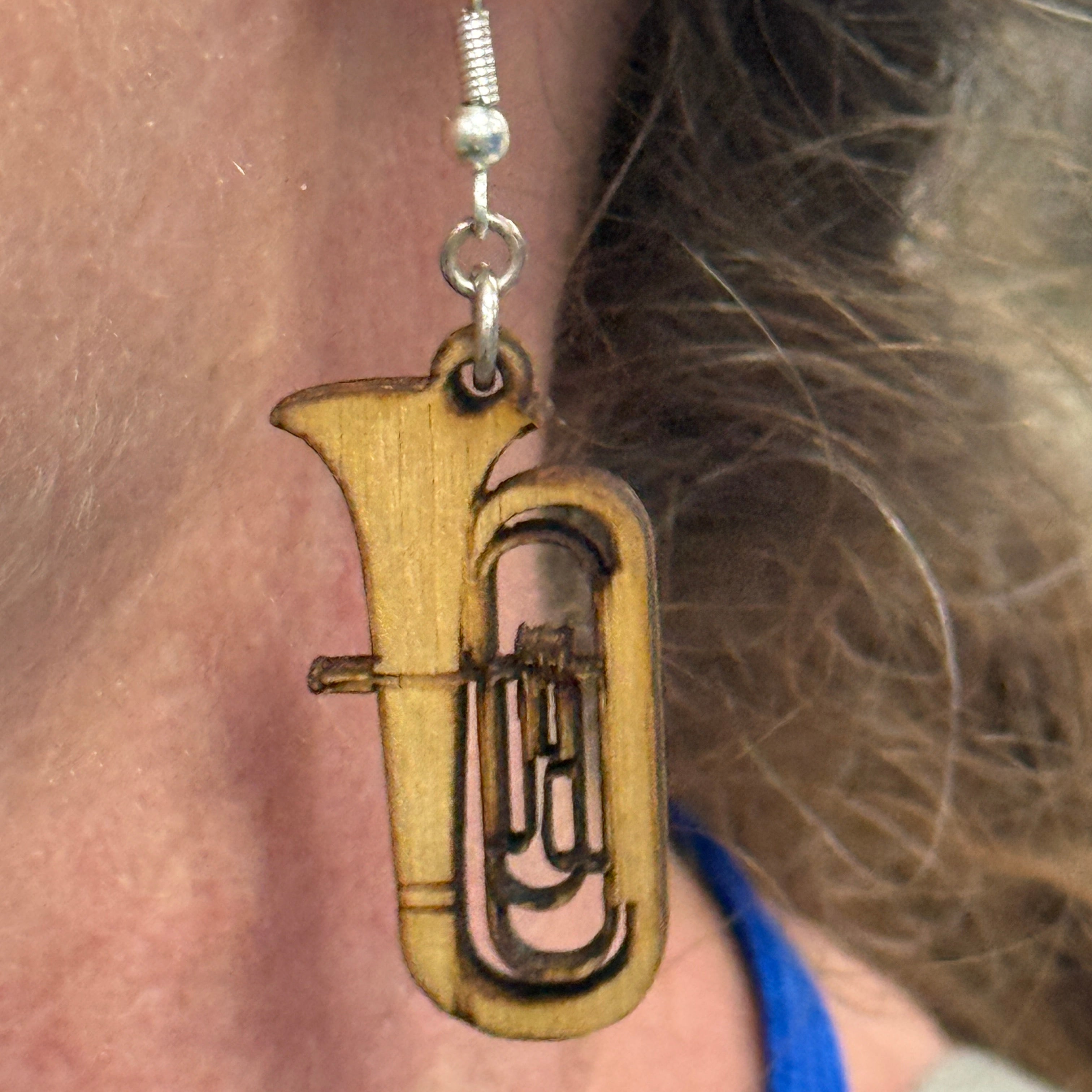 Tuba Wooden Earrings | Band Musician Jewelry detail view by Cate's Concepts, LLC
