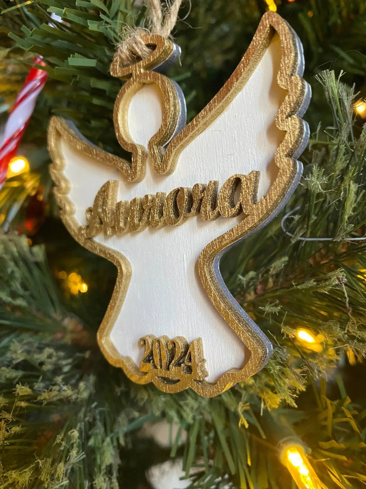 Personalized Angel Wooden Ornament by Poor Hog Customs, Southern home decor detail photo 2