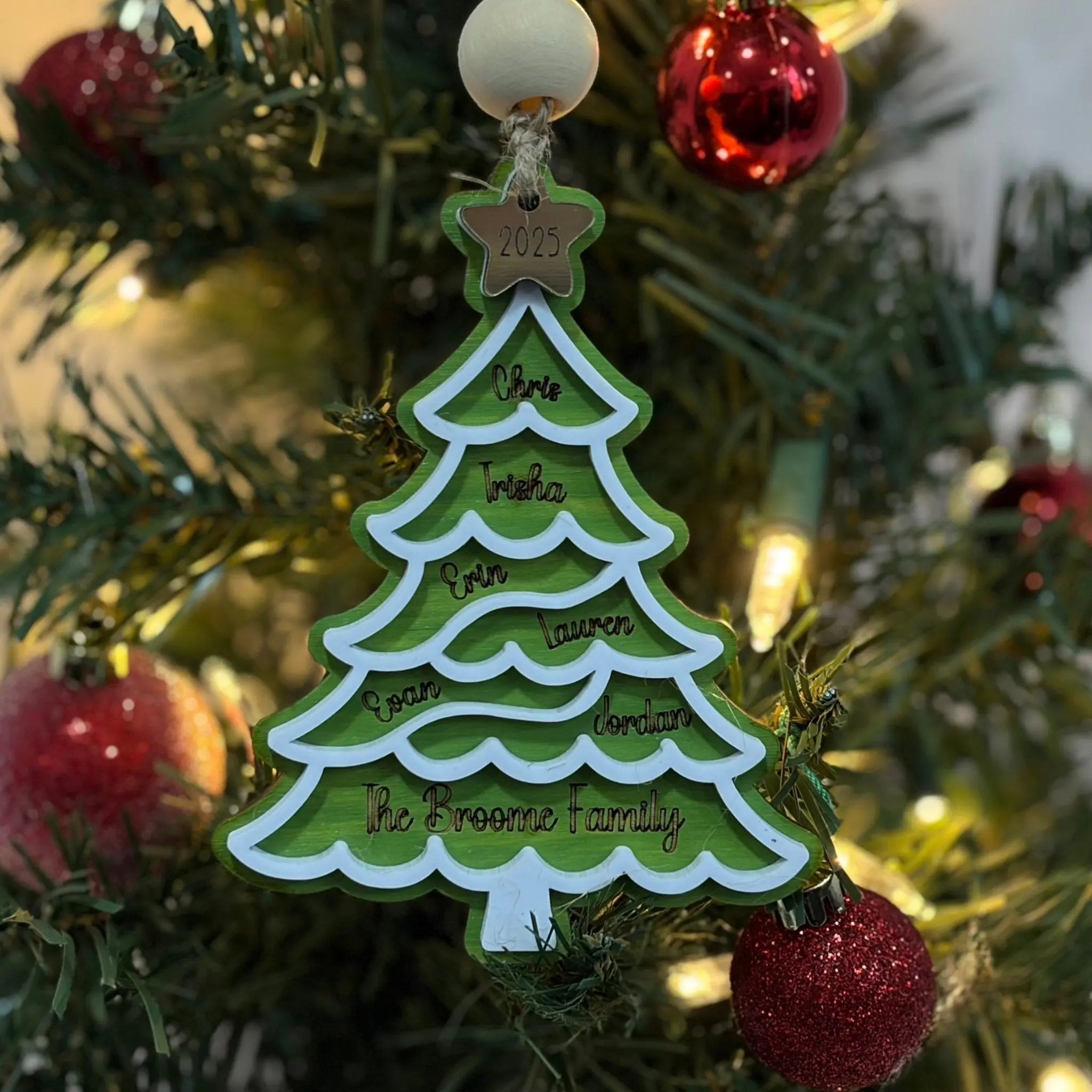 Personalized Family Christmas Tree Ornament by Poor Hog Customs, Southern home decor main product photo