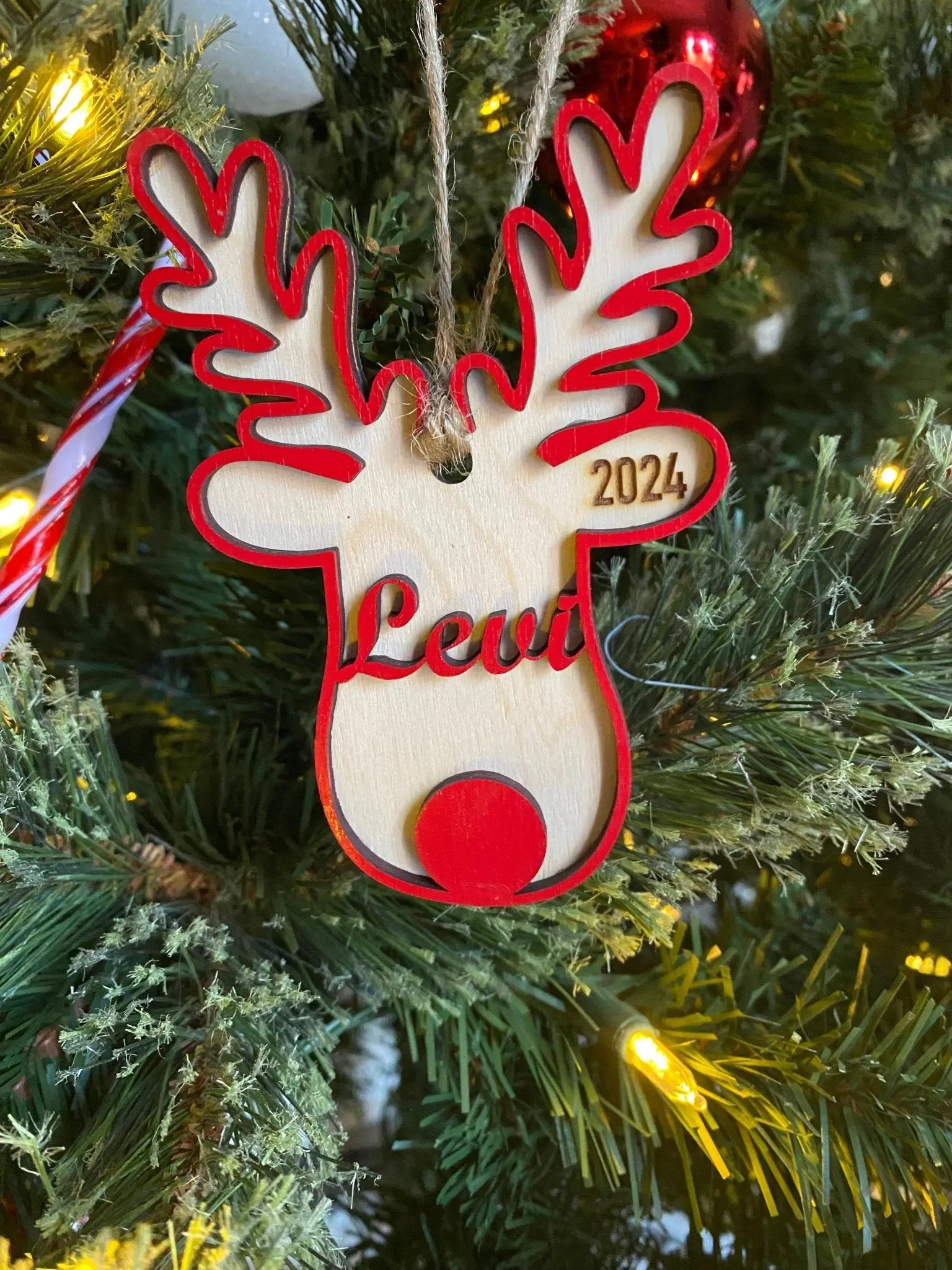 Personalized Reindeer Wooden Ornament by Poor Hog Customs, Southern home decor main product photo